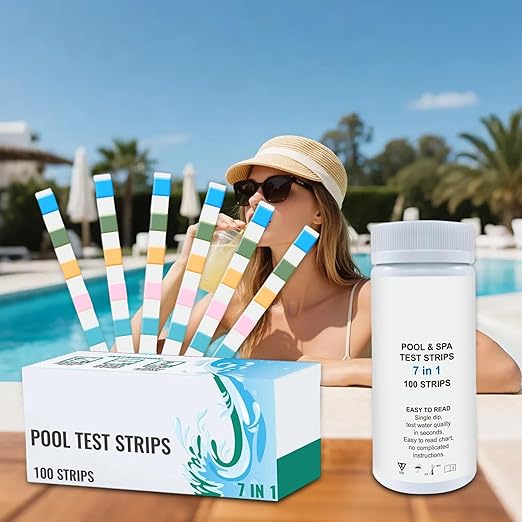 Swimming Pool Test Strips, 100 Piece Pool Tester Strips for Water, Accurate Water Quality Tester, for Maintenance, Homeowners, Swimmers, Hot Tub, Spa, Aquarium, Pond