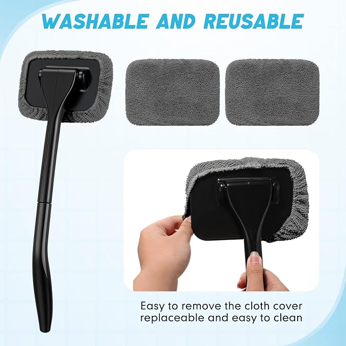 8 Pcs Car Windshield Cleaner Tool Kit with Removable Handle, Microfiber Towel Pads, Brush, Empty Spray Bottle for Auto Glass Wiper Suvs Rvs & Home Windows(Grey)