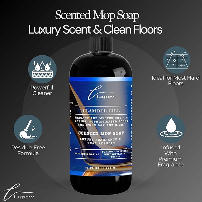 Luxury Floor Cleaner, Scented Mop Soap Concentrate | Hard Floor Cleaner for Tile, Vinyl, Laminate, LVP & Sealed Hardwood | Low-Foam, Streak-Free | 36 oz | Glamour Girl