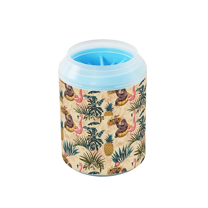 Dog Paw Cleaner Cups for Dogs Pets Foot Washer Paw Scrubber for Medium Small Cats Dogs Cleaning Cup Palm Leaves Animal Flamingo