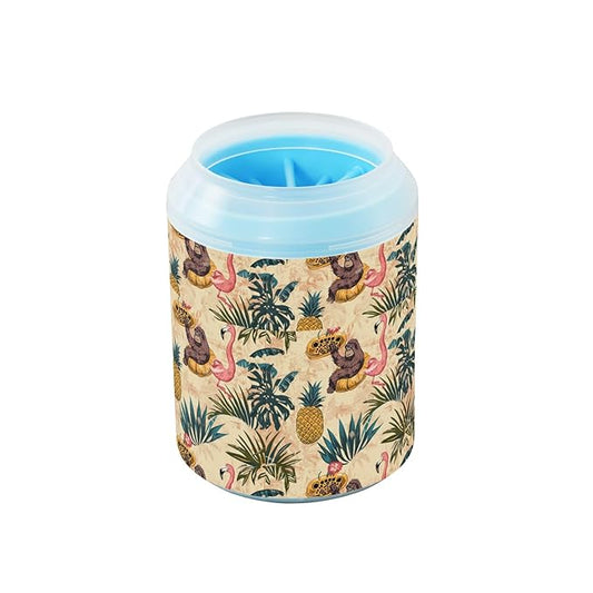 Dog Paw Cleaner Cups for Dogs Pets Foot Washer Paw Scrubber for Medium Small Cats Dogs Cleaning Cup Palm Leaves Animal Flamingo