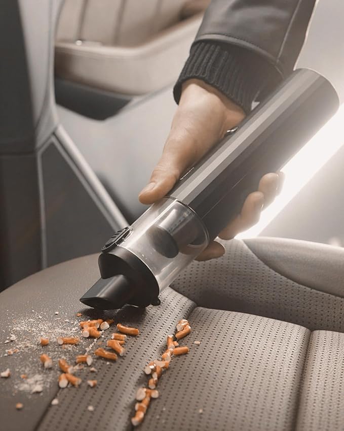 Owleys Portable Handheld Car Vacuum Cleaner with HEPA & Stainless Steel Filter, 6000–16000PA Suction, 85000 RPM Motor, 40-Min Battery Life, Cordless Mini Vacuum for Car, Home, and Office