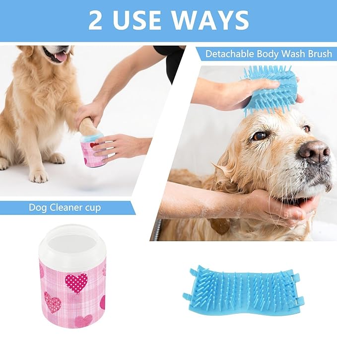 Dog Paw Cleaner Cups for Dogs Pet Foot Washer Paw Scrubber for Small Medium Large Dogs Cats Cleaning Cup Pink Plaid Dotty Hearts