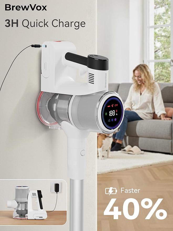 Telescopic Cordless Stick Vacuum Cleaner for Home Carpet & Pet Hair, Smart Auto Detect, 45kPa Powerful Suction, 550W Motor, 60 Min Runtime Quick Rechargeable, 6 Stage Filtration System