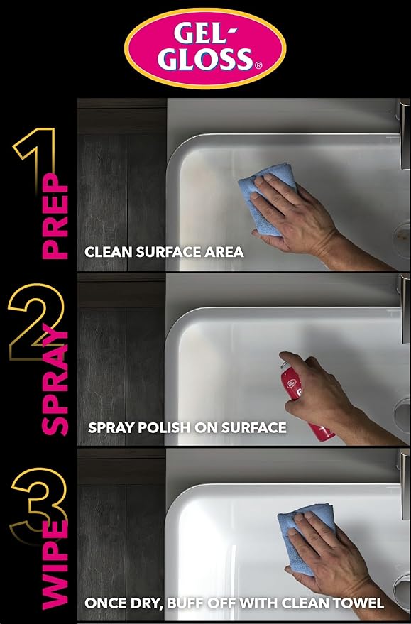 Gel-Gloss Kitchen & Bath Polish Aerosol | Carnauba Cleaner Wax Formulation | Removes Water Spots, Light Scratches & Stains | Restores Color & Shine | Carnauba Wax Protective Coating, 12 oz.
