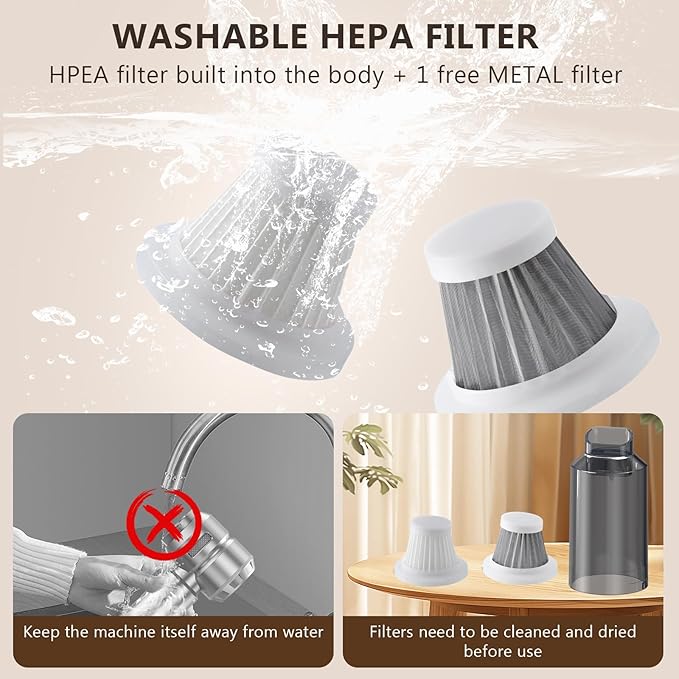 Handheld Vacuum Cordless, 22000PA High Power Car Vacuum Portable with Air Duster, Washable Filter, Rechargeable for Pet Hair, Home, Office, Auto Cleaning (Black)