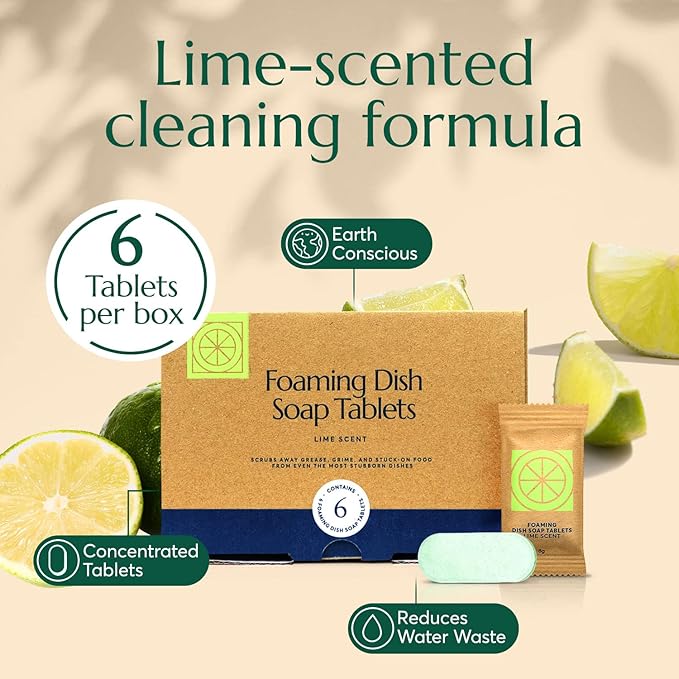 CLEANOMIC Foaming Dish Soap Tablets (6 Pack) - Dish Soap for Manual Dish Washing, 6 Concentrate Tablets for Dish Washing (Lime Scent)