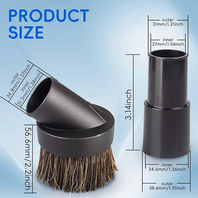 Vacuum Brush Attachments,1.25” Round Dust Brush For Shark Vacuum Attachments. Replacement For Shark vacuum Accessories Brush with 1 1/4 to 1 3/8 Inch Vacuum Hose Adapter Tool for Standard Hose.