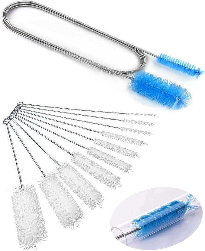 Flexible Long Drain Brush 61in Nylon Cleaner Double Ended Hose Tube Stainless Steel Pipe Brush 10 PCS 8.2in Straw Cleaning Brush
