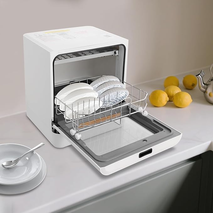 Countertop Dishwasher Portable with 4 Programs, Portable Dishwasher Countertop, Compact Mini Dishwashers with 6.8L Built-in Water Tank,High-Temp& Air-Dry Function (White)