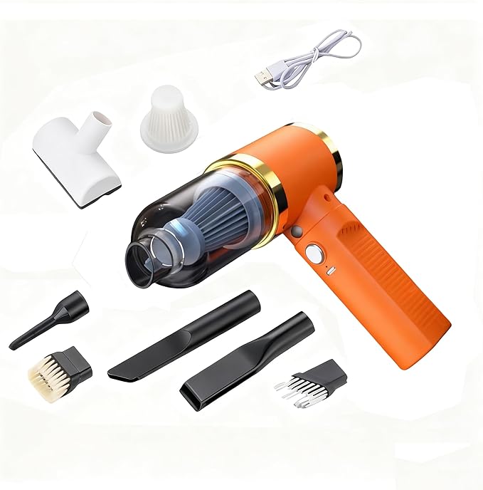 Car Vacuum Portable Cordless,Car Vacuum Cleaner high Power, Home Handheld Vacuum 30Mins with Battery,Orange Portable Vacuum Cordless 5000mAh,15000Pa Strong Suction.(Orange)