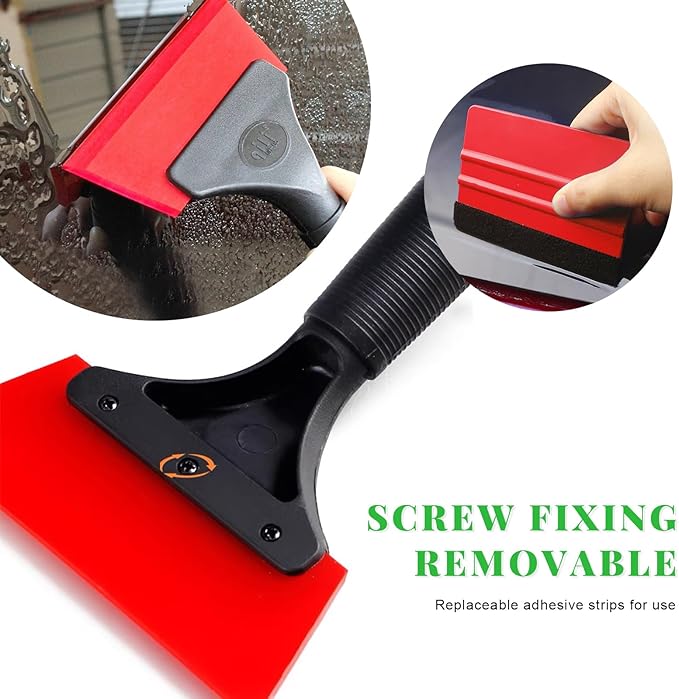 2 PCS Window Tint Kit Tools, Professional Vinyl Wrap Kit with Plastic Squeegee & Felt Squeegee, Universal Privacy Film Installation Tint Tools for Vehicle Glass Home (Red)