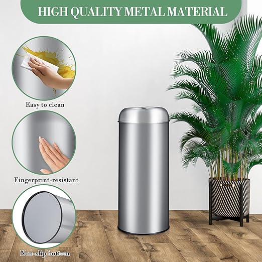 65L/17 Gallon Tall Commercial Trash Can, Large Capacity Brushed Stainless Steel Trash Bin with Open Top & Sleek Hidden Bag Holder, Commercial Grade Heavy Gauge for Home, Office, Restaurant