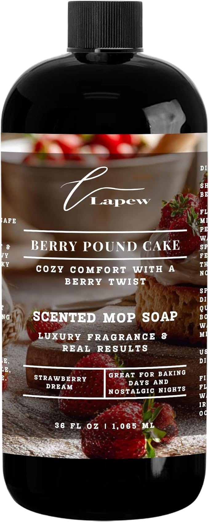 Luxury Floor Cleaner, Scented Mop Soap Concentrate | Hard Floor Cleaner for Tile, Vinyl, Laminate, LVP & Sealed Hardwood | Low-Foam, Streak-Free | 36 oz | Berry Pound Cake