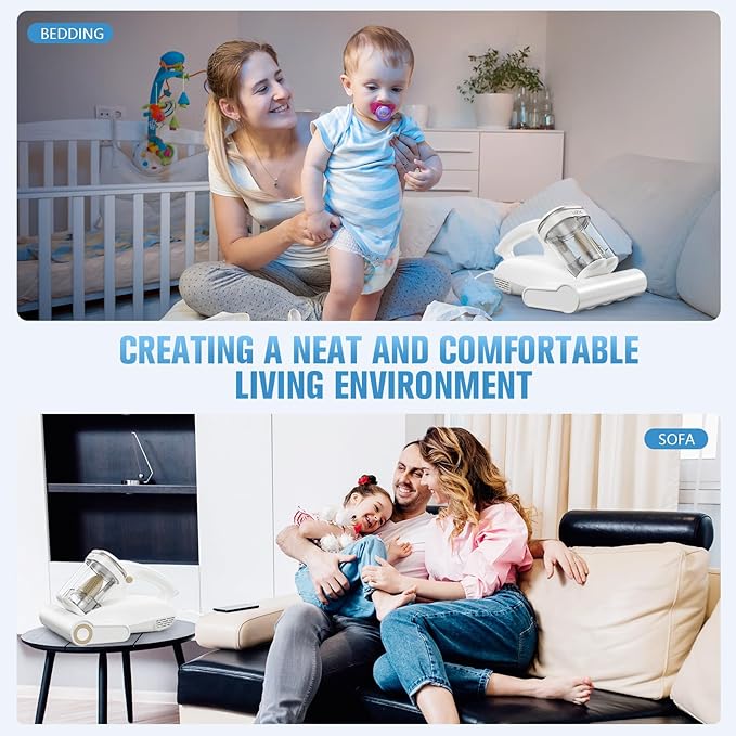 Mattress Vacuum Cleaner,Bed Vacuum Cleaner with UV-C Light,16Kpa,140°F Heat,Ultrasonic,Anion,Handheld Vacuums for Bed,Sofa,Couch,Crib(Corded, Snow White)