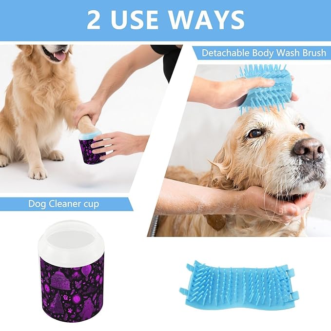 Dog Paw Cleaner Cups for Dogs Pet Foot Washer Paw Scrubber for Medium Small Large Dogs Cats Cleaning Cup Purple Bears Balloons Plants