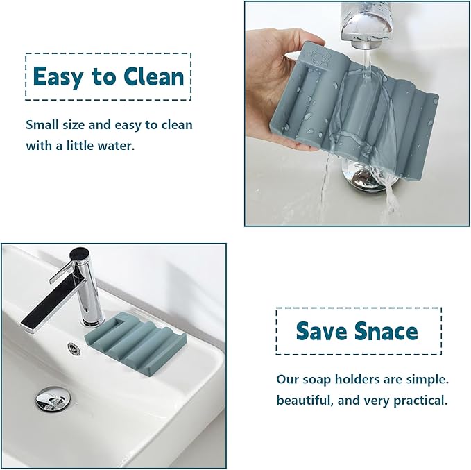 Silicone Soap Dish,Self Draining Soap Holder Perfect for Shower,Bathroom Sink,Kitchen Sink & Travel,Non-Slip Bar Soap Holder Extend Soap Life,Keep Soap Bars Dry & Easy Cleaning Green-3Pcs