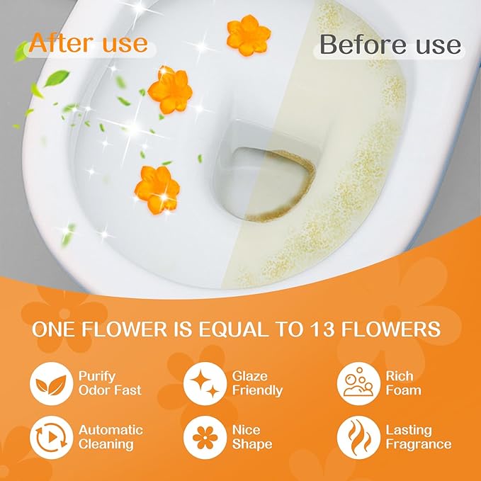 YUCO Toilet Gel Stamps Floral Shaped Toilet Bowl Cleaner Gel, Helps to Clean the Toilet, Preventing Urine Stains and Limescale Keeping it Fresh and Clean(Pack of 1,Orange Blossom)