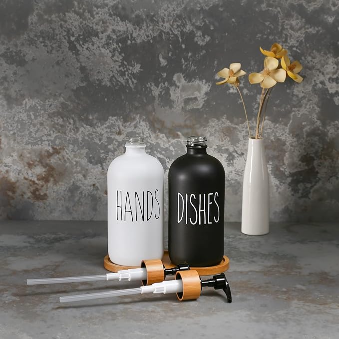 MOMEEMO Soap Dispenser Set, Contains Hand and Dish Soap Dispenser, Suitable for Kitchen Decor. (Black & White)