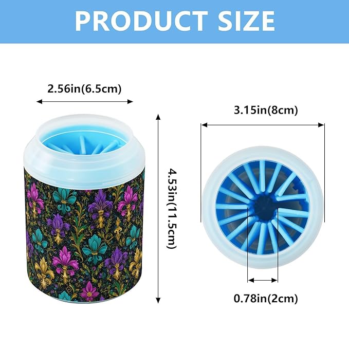 Dog Paw Cleaner Cups for Dogs Pets Foot Washer Paw Scrubber for Medium Small Cats Dogs Cute Cleaning Cup Luxury Mardi Gras Flower