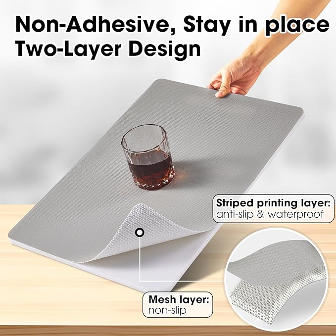 Drawer and Shelf Liner, Non-Slip Kitchen Cabinet Liners Non-Adhesive Thick Strong Grip Waterproof Washable Mats Protect Dresser Shelves Cupboard Bathroom Cabinets, Light Gray, 24 in X 30 FT