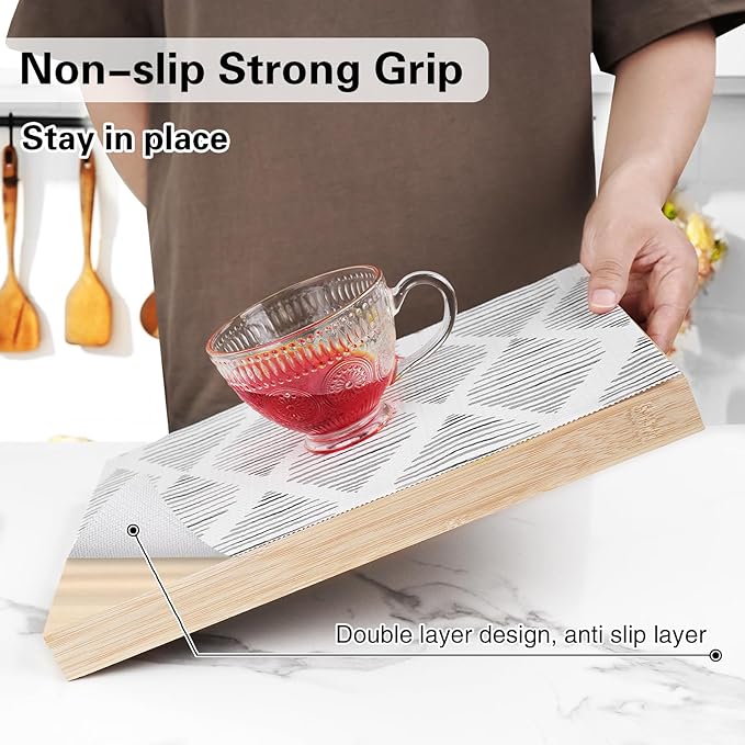Drawer and Shelf Liners for Kitchen Cabinet,Non-Adhesive Cabinet Liner 24in x 10FT,Waterproof Shelf Paper Non-Slip Mats Cupboard Liner Contact Protect Dresser/Shelves/Table-Square Stripes