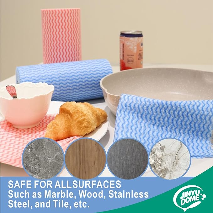 Reusable Cleaning Cloths Disposable Cleaning Cloth Dish Cloth Dish Towels Dish Rags All Purpose Cloths on 2 Rolls Blue&Red -200 Pieces
