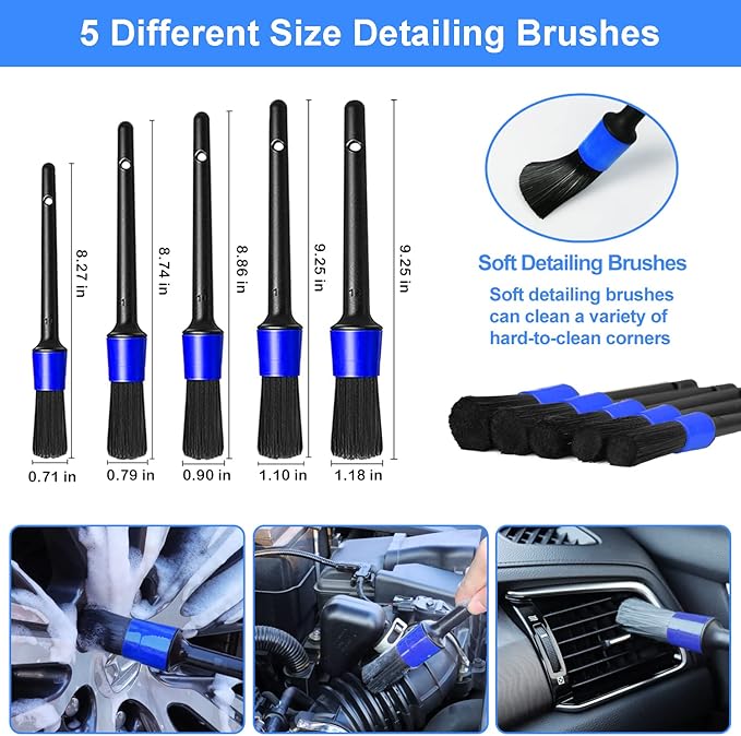 NIKCOSMK 62'' Car Wash Brush Kit - Mitt, Mop, Sponge & Long Handle, Scratch-Free Chenille Replacement Head, Wheel Tire Brush, Car Detailing Kit for Cars, RV, Truck