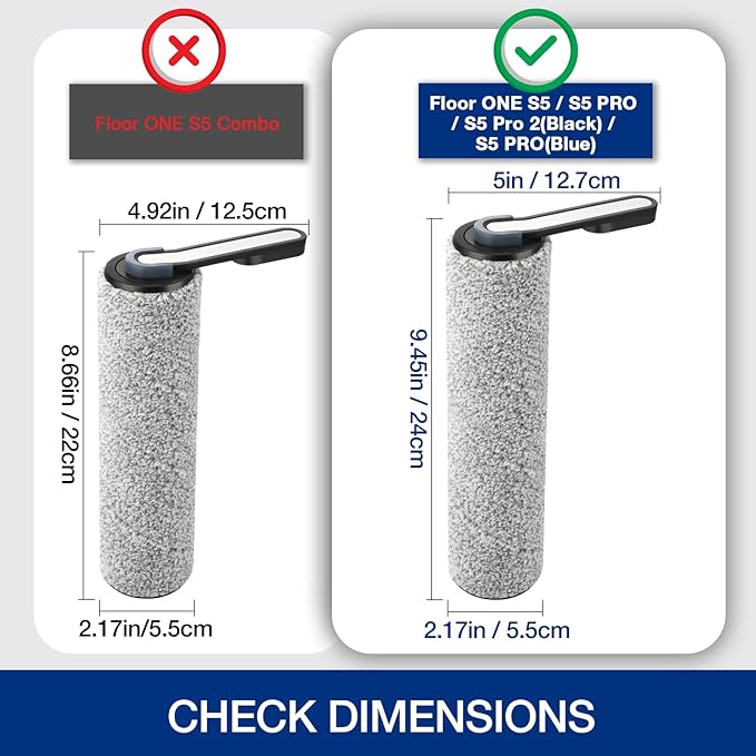 S5 Roller Brush and HEPA Vacuum Filter Replacement for Tineco Floor ONE S5, S5 Pro, S5 Pro 2, S5 Blue Smart Cordless Wet Dry Vacuum Cleaner Replacement Parts Include 2 HEPA Filters, 2 Brush Rollers