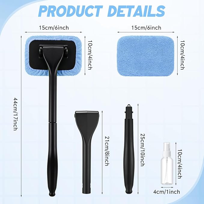 8 Pcs Car Windshield Cleaner Tool Kit with Removable Handle, Microfiber Towel Pads, Brush, Empty Spray Bottle for Auto Glass Wiper Suvs Rvs & Home Windows(Light Blue)