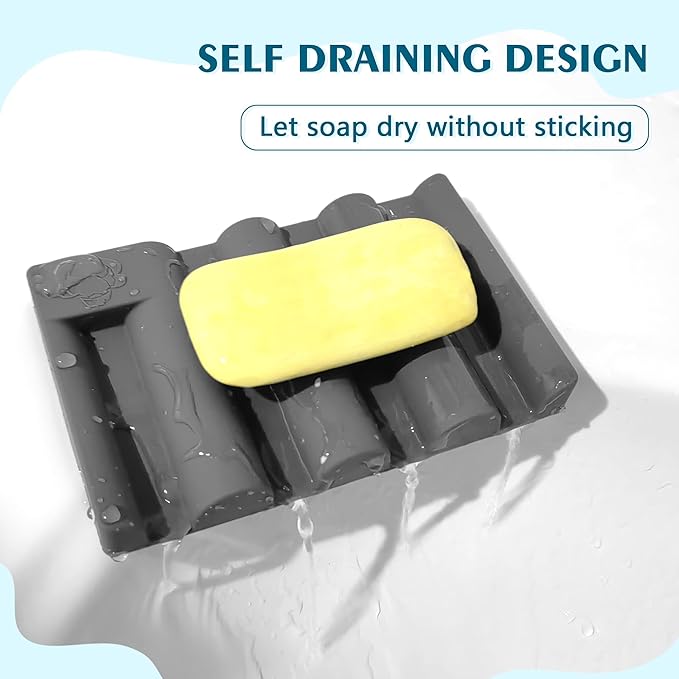 Silicone Soap Dish,Self Draining Soap Holder Perfect for Shower,Bathroom Sink,Kitchen Sink & Travel,Non-Slip Bar Soap Holder Extend Soap Life,Keep Soap Bars Dry & Easy Cleaning Grey-2Pcs