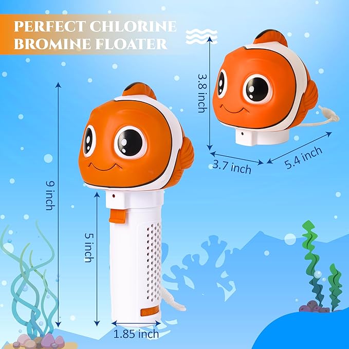 Chlorine Floater, Small Floating Pool Chlorine Dispenser for 1 Inch Tablets, Mini Clown Fish Bromine Holder for Hot Tub, Spa, Swimming Pools