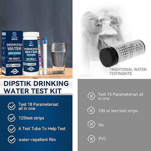 All-New 18 in1 Drinking Water Test Kit-125 Water Quality Test Strips for Well Tap Test Kit,Water Testing Strips for Home Drinking Water Testing,Hardness,Chlorine, Lead,Iron, Copper,Fluoride