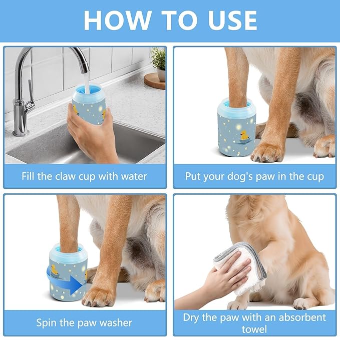 Dog Paw Cleaner Cups for Dogs Pet Foot Washer Paw Scrubber for Small Medium Large Dogs Cats Cleaning Cup Blue Yellow Ducks Boats Stars