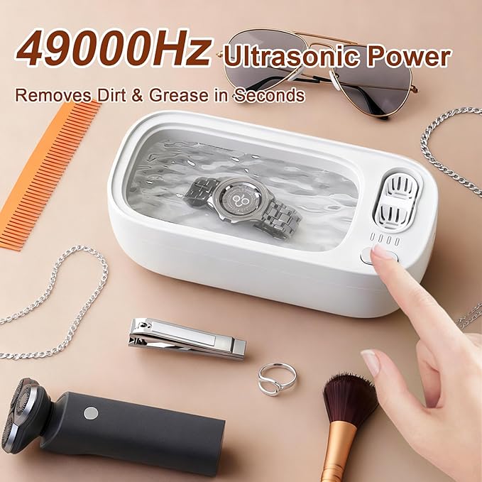 Ultrasonic Jewelry Cleaner,49KHz Professional Ultrasonic Cleaner for Eyeglasses,4 Modes Digital Timer,2 storehouse Ultrasonic jewelry cleaner for Glasses, Retainer, Watch Strap,Dentures