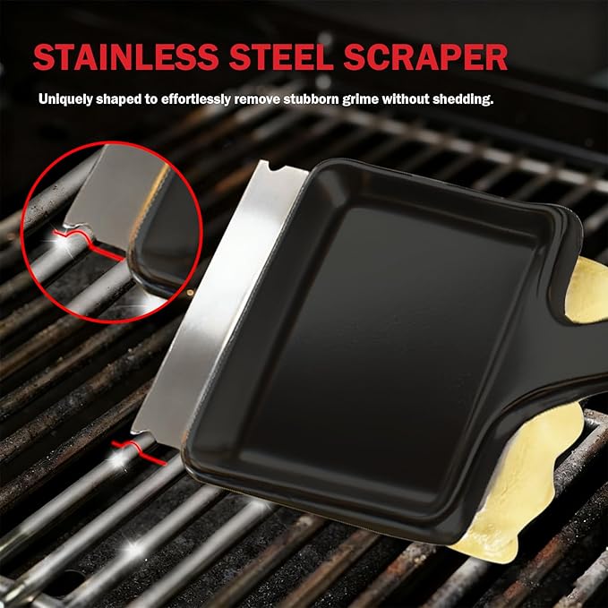 GrillChef Grill Brush Bristle Free, BBQ Cleaner Brush with Replacement Wavy Head, 18 Inch Long Handle, Seamless Scraper Tool for Cast Iron, Stainless Steel Grates, Safe Barbecue Cleaning