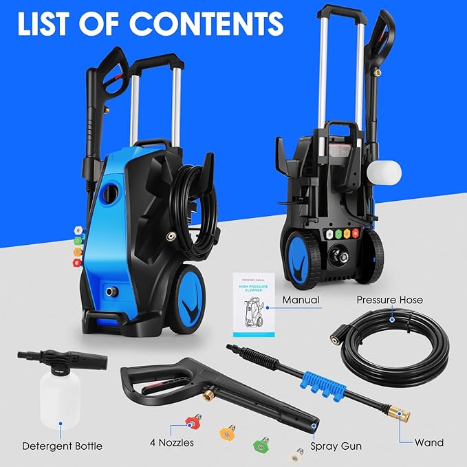 5000PSI 4.0GPM Heavy Duty Electric Pressure Washer with 33 FT Extension Hose, 4 Quick Connect Nozzles and Foam Cannon for Cars/Fences/Driveways/Patios/Home Cleaning, Deep Blue