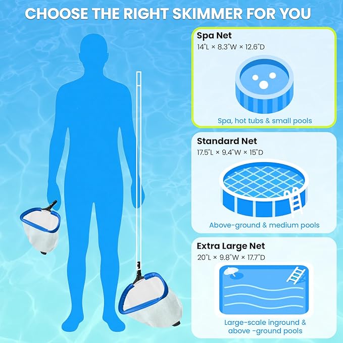 Poolvio 14" Pool Skimmer Net – Heavy Duty Leaf Net with Aluminum Frame with Diamond-Pattern Ultra-Fine Soft Mesh Bag – Pool Cleaning Tool for Leaves, Sand, Pollen & Small Debris (No Pole)