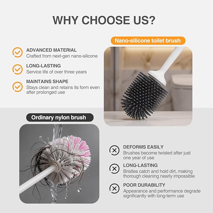 Lefree 2 Pack Silicone Toilet Brush Set with Ventilated Holder, Floor Standing & Wall Mounted Toilet Scrubber