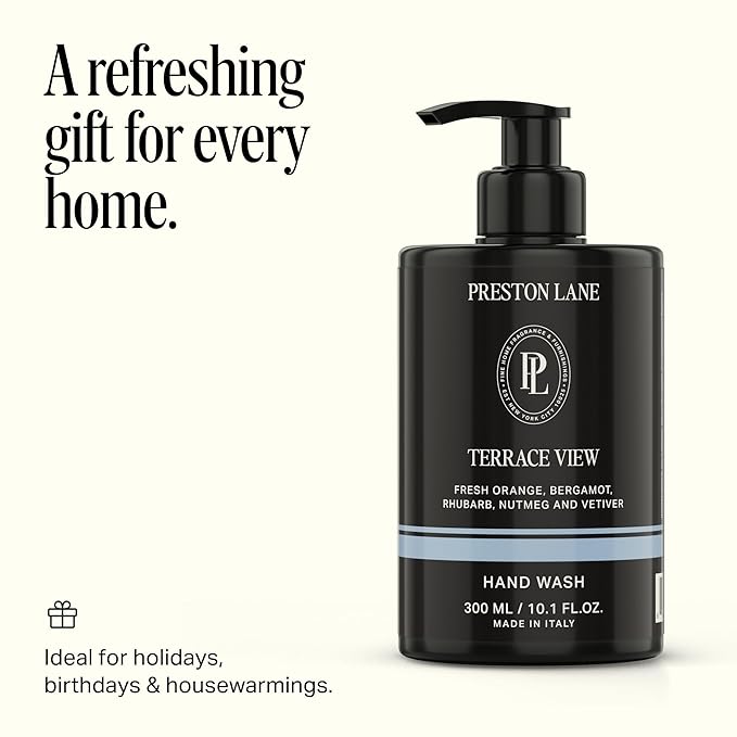 Preston Lane Luxury Hand Wash, Terrace View Scent – Hydrating & Nourishing Formula with Organic Oils, Active Kiwi & Apple Water, and Vegetable Glycerin | Gentle Cleansing, Vegan & Cruelty-Free