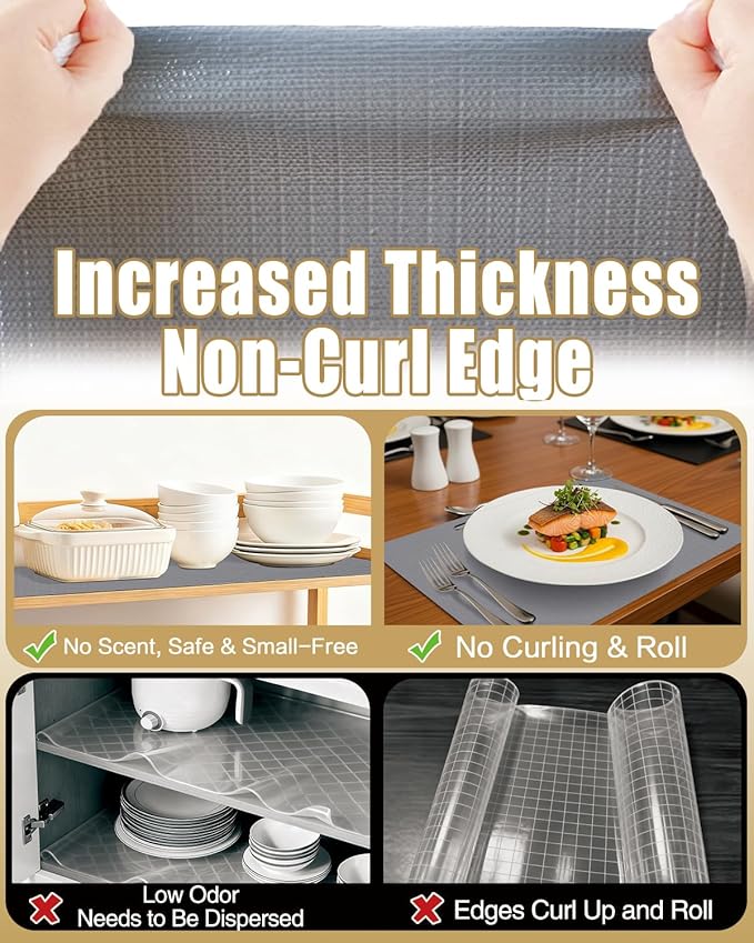 Shelf Liners for Kitchen Cabinets Non-Adhesive, Non-Slip Thickened Shelf Paper Waterproof Washable for Drawer Dresser Pantry Shelve Bathroom Protector Liner