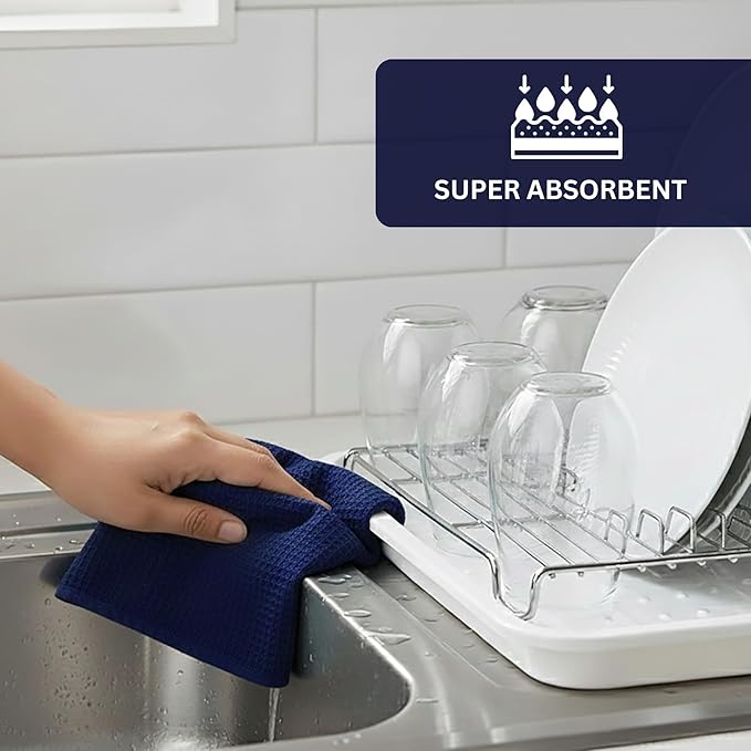 PurpleEssences Waffle Weave Kitchen Towel, 100% Cotton, 15x25 Inches, with Hanging Loop Ultra Soft Absorbent Quick Drying Dish Cloth, Tea and Hand Towels, 4 Pack - Christmas Holiday Winter - Navy Blue