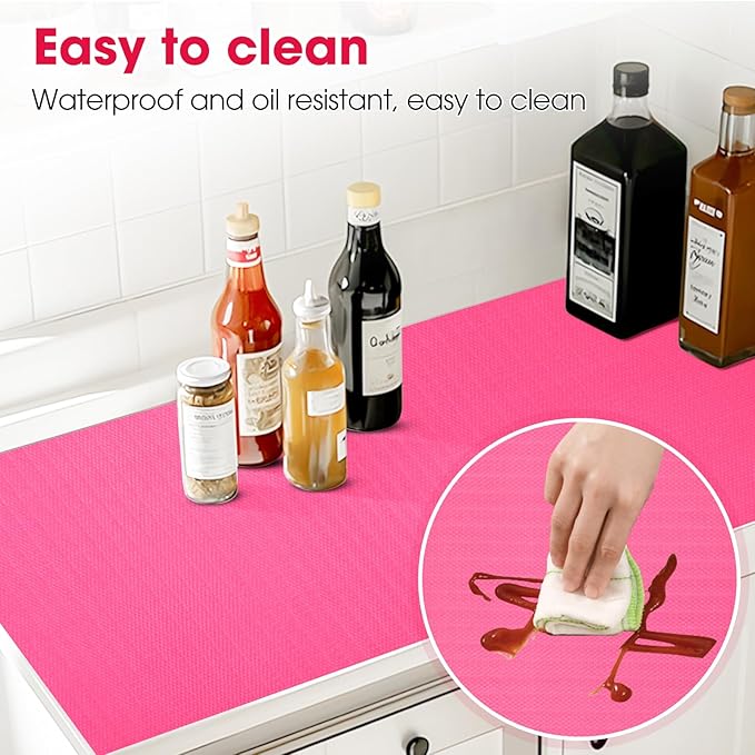 Drawer and Shelf Liner, Non-Slip Kitchen Cabinet Liners Non-Adhesive Thick Strong Grip Waterproof Washable Mats Protect Dresser Shelves Cupboard Bathroom Cabinets, Fuchsia, 18 in X 20 FT