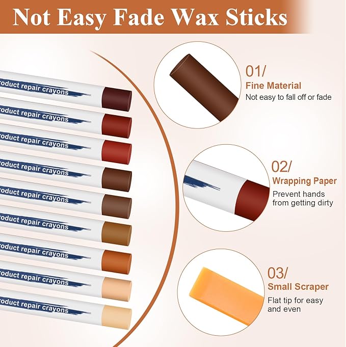 24PCS Furniture Repair Kit, Colorful Wood Filler Stick Floor Scratch Kits, Wooden Repair Wax Sticks for Repairing Scratches