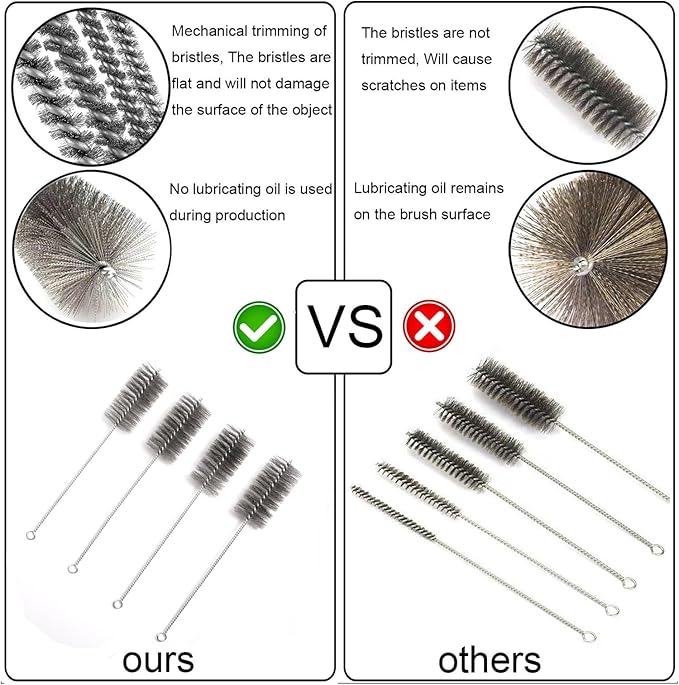 12 Inch Pipe Cleaning Brush Set with Stainless Steel Bristles, Steel Wire Tube Brush Kit for Auto Parts Polishing, Machining, Bottles, Tubes, Etc.（50mm-2pcs）