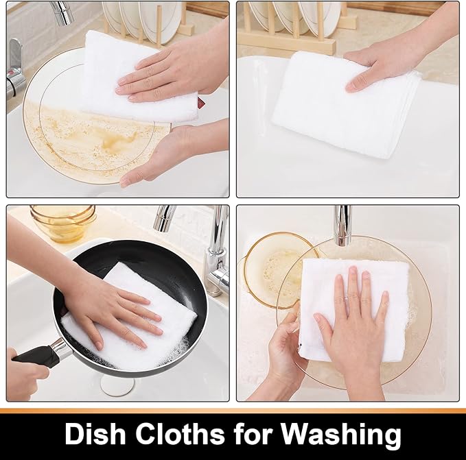Mordimy 100% Cotton Terry Cloth Dish Cloths, Soft and Absorbent Checkered Dish Towels, Quick Drying Dish Rags for Washing Dishes, 8 Pack, 12 x 12 Inches, White