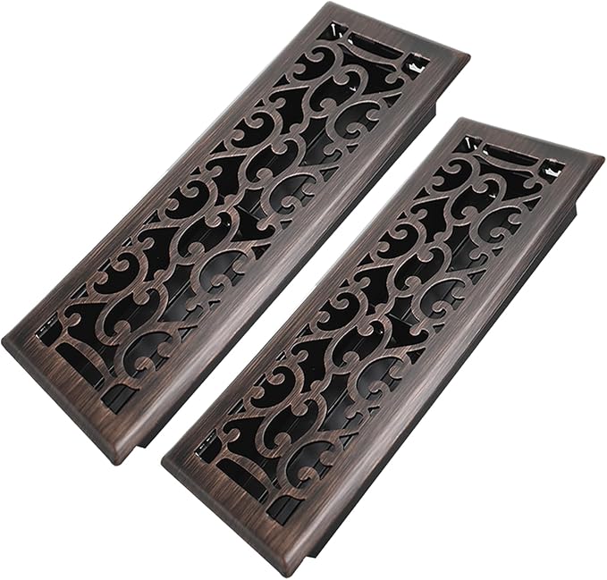 4x14 Inches 2 Pack Heavy Duty Walkable Floor Register - Easy Adjust Air Supply Lever Decorative Floor Vent Covers, Savannah Design Vent Covers for Home - Oil Rubbed Bronze