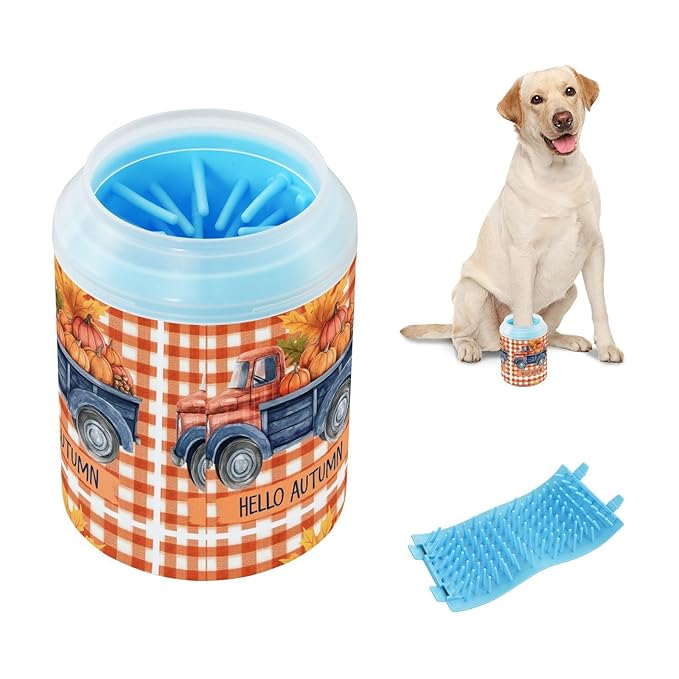Dog Paw Cleaner Cups for Dogs Pets Foot Washer Paw Scrubber for Medium Small Cats Dogs Cleaning Cup Fall Truck Pumpkins Maple Leaves