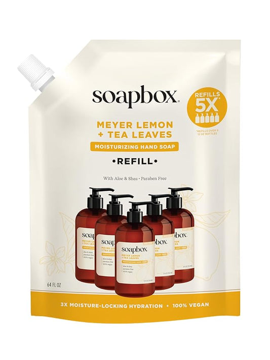 Soapbox Liquid Hand Soap Refill, Meyer Lemon & Tea Leaves, Gentle & Moisturizing Hand Wash for Kitchen and Bathroom, Vegan & Cruelty Free, 64oz Half Gallon Refill (Pack of 1)