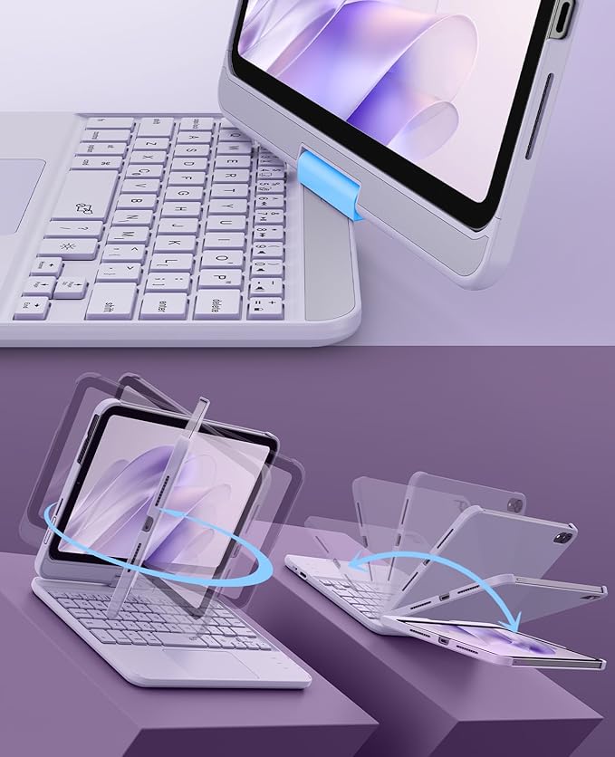 GreenLaw Keyboard Case for iPad mini 7(2024) & Mini 6 (2021) 8.3", Smart Touchpad, 7 Color Backlit, Type-C Rechargeable, 360° Rotate Keyboard Case for iPad mini 7th/6th Generation, Purple